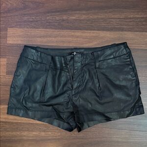 7 For All Mankind Black High Waist Leather Shorts